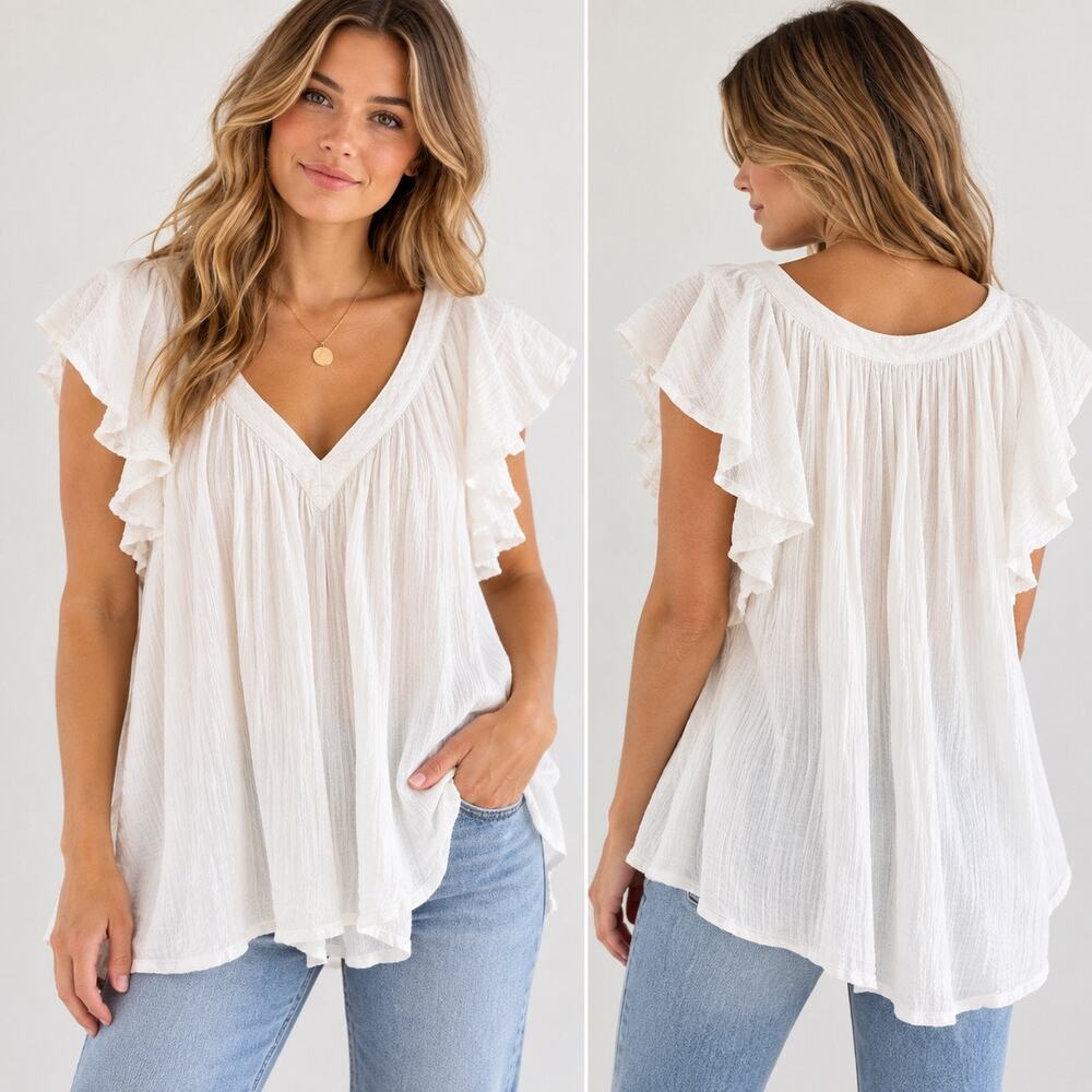 Maurices White Flutter Sleeve Tunic - Women's XL